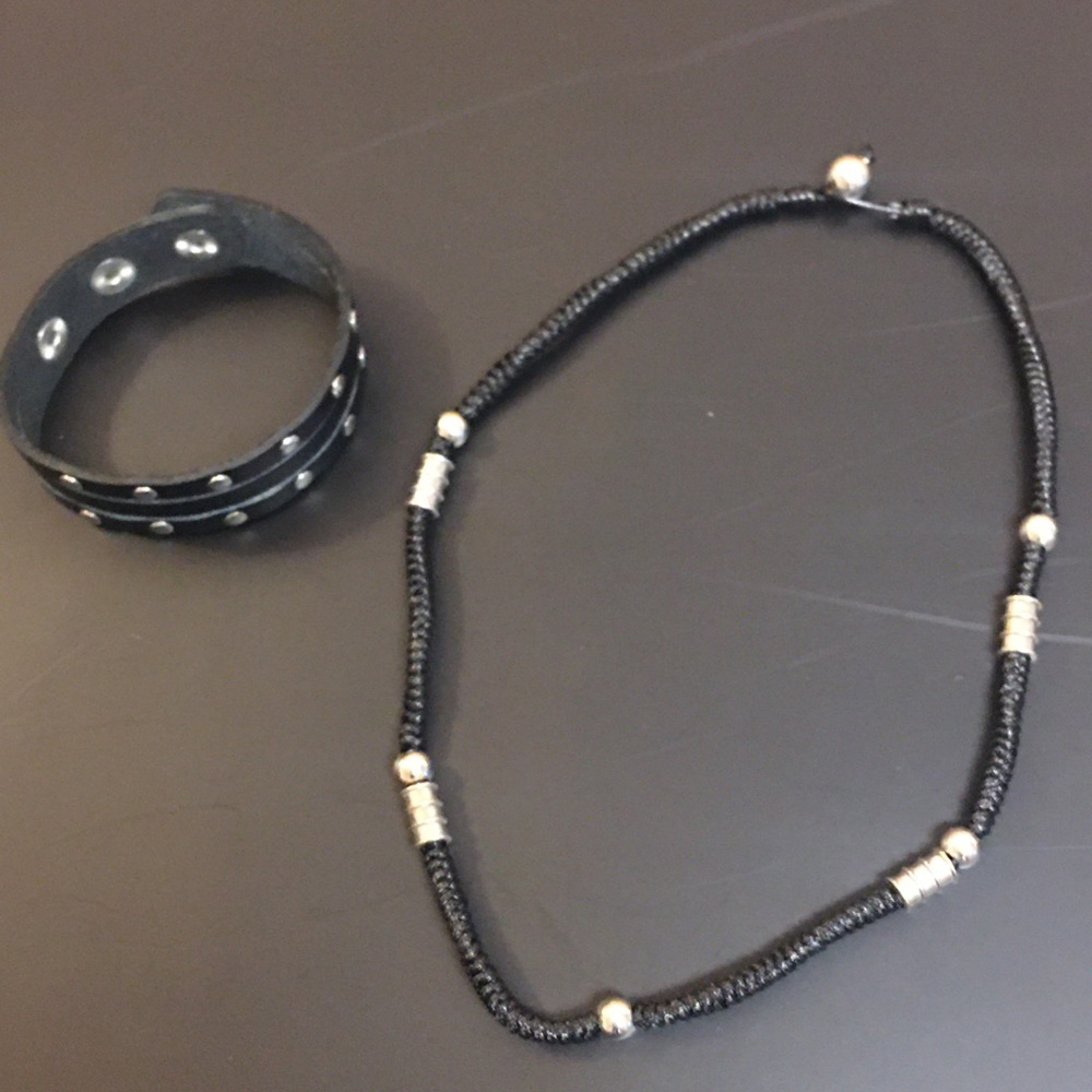 Mens Black Necklace and Bracelet Set